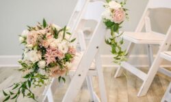 Wedding bouquet on chairs Wedding bouquet on chairs